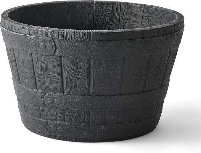 ARBORA 19" Whiskey Barrel Polyresin Indoor and Outdoor Planter with Textured Wood Finish - Durable, Weatherproof, Lightweight, Large Plant Pot for Patio, Garden, Deck, Entryway