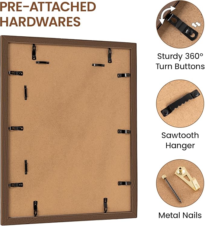 16x20 Picture Frame, USA-Sourced Walnut Wood Poster Frame with Tempered Glass, Display 11x14 with Mat, 16 by 20 Photo Frame for Vertical & Horizontal Display, Handcrafted Wood Frame, 1 Pack