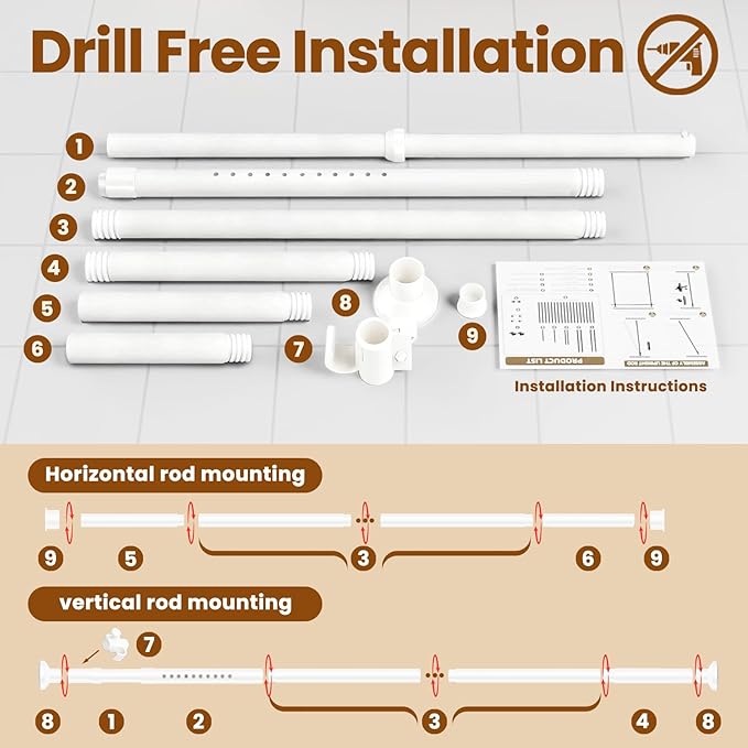 No Drill Curtain Rods for Room Divider, Adjustable Tension Rod 35-100" W x 43-120" H, for Partition Room Dividers,White