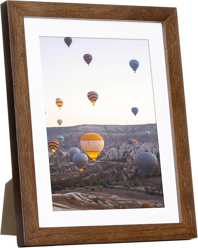 Marsmiles 6x8 Wooden Picture Frame, USA-Sourced Natural Oak Solid Wood Photo Frame with Plexiglass for Display Pictures 5x7 with Mat or 6x8 without Mat, Walnut, 1 Pack