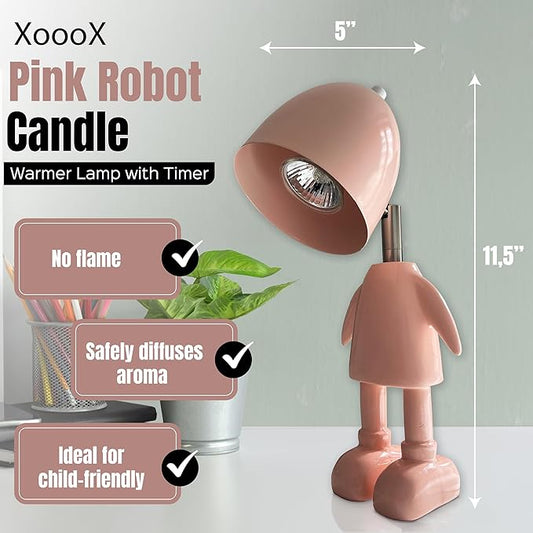 XoooX Pink Robot Candle Warmer Lamp with Timer - Adult, Kids and Boys Office Desk and Bedroom Decor Lamp; Gaming Room Decor Aesthetic; Fun Man Cave Cool Stuff; Robot Scented Candle Melter Diffuser