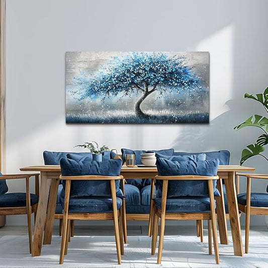 hyidecorart Wall Art For Living Room Wall Decor For Bedroom Abstract Canvas Painting Blue Tree Pictures Large Panoramic Landscape Artwork Office Decorations Modern Posters Ready To Hang Home Decor