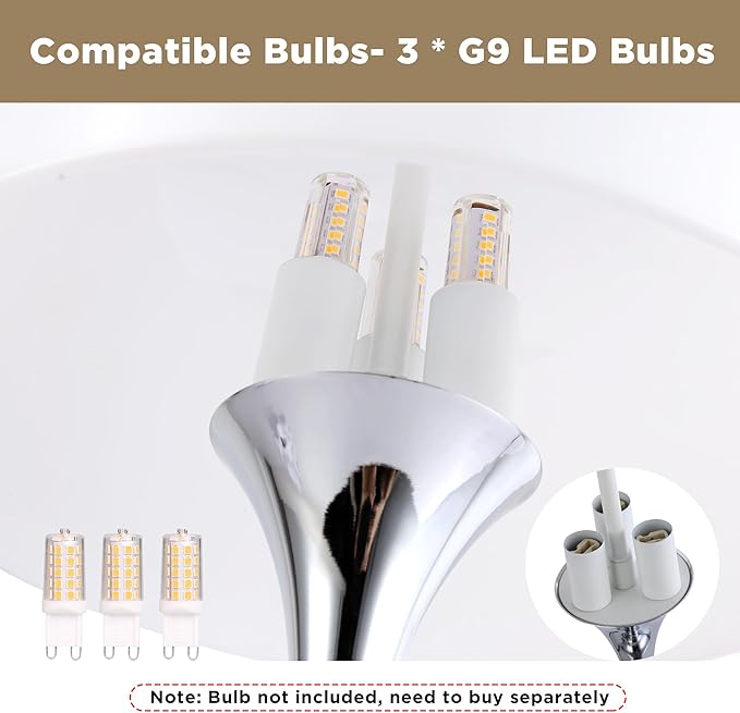 Modern Sleek Table Lamp for Bedroom, 3-Light LED End Desk Lamp for Living Room, Office, Milky White Acrylic Shade Metal Mushroom Table Lamp for Bedside Night Light Desk, Chrome Base