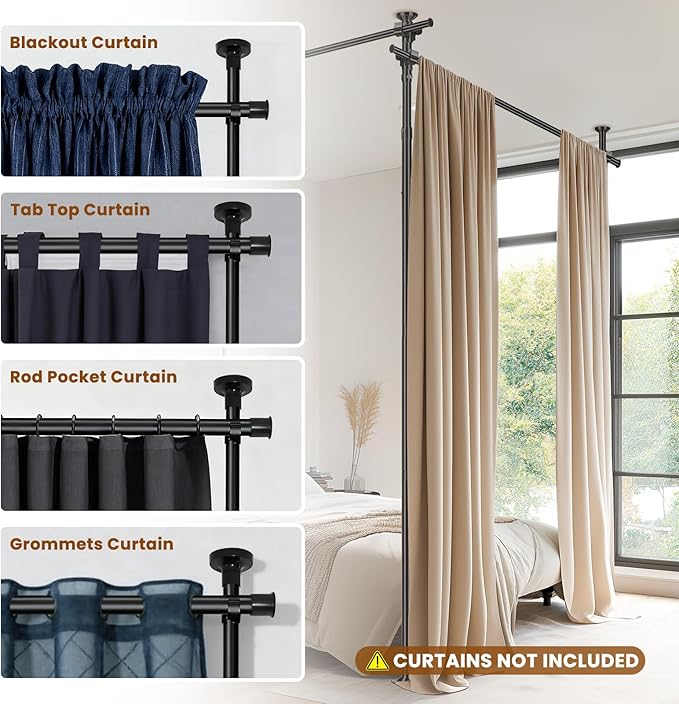 Room Divider Tension Rod No Drill, Adjustable 35-100" W x 43-120" H Freestanding Pole for Privacy,Room Divider Curtains,Black