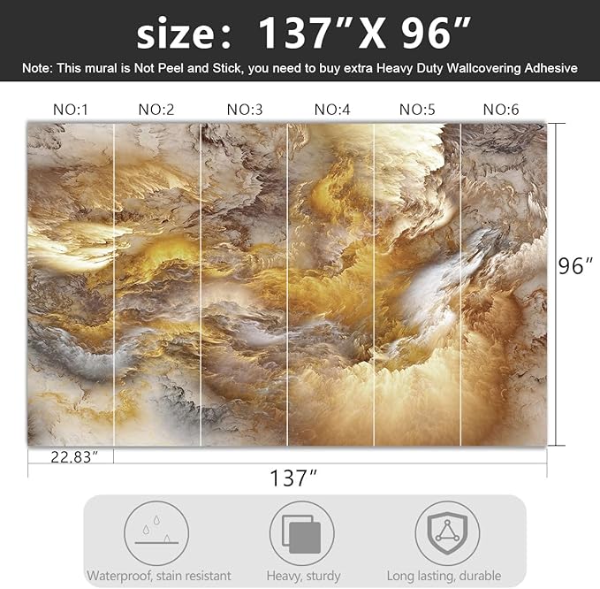 -Golden Clouds Ceiling Fabric Wallpaper Living Room Bedroom Bathroom Modern Boys Girls Kids Room Abstract Large Mural- 137"x96"（ not Peel and Stick）