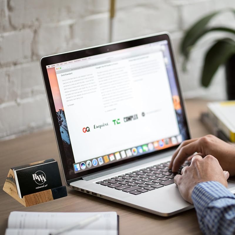 RWA Unique Business Card Holder for Men & Women - Stylish Durable Business Card Display Stand - Premium Desktop Business Card Holders Epoxy Wood Desk Organizer - Office Desk Accessories, BASIC, black