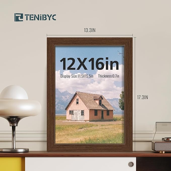 12x16 Picture Frame 4 Pack - Brown, Natural Wood Grain, HD Tempered Glass, 12 x 16 Photo Frame for Wall