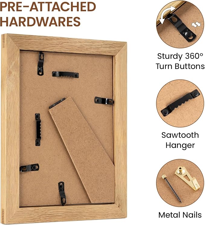 Vivelove 6x8 Picture Frame, Solid Oak Wood 6x8 Frame Display 5x7 with Mat or 6 x 8 Without Mat, 6 by 8 Photo Frame for Wall & Tabletop Display, Natural Oak Color, 3 Pack