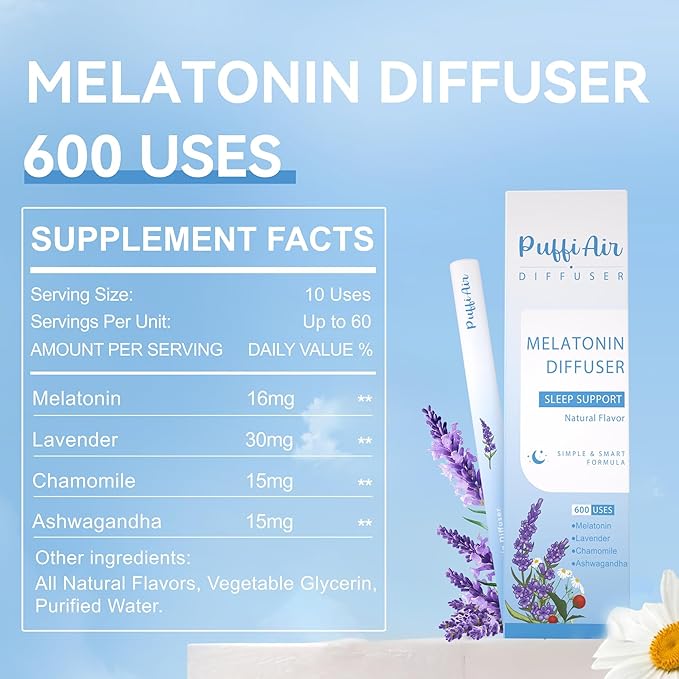 Herbal Diffuser Duo with Mullein, Melatonin & More丨Night & Day Relax Duo for Fresh Breath & Calm Sleep Support - 600 Uses Per Stick