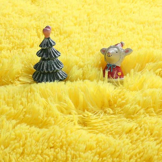 Amdrebio Yellow Round Circle Area Rug 5Ft for Bedroom Living Room, Fluffy Fuzzy Plush Rugs for Kids Room Decor Aesthetic, Cute Furry Shag Kawaii Circular Carpet for Classroom Nursery Teen Girls Boys
