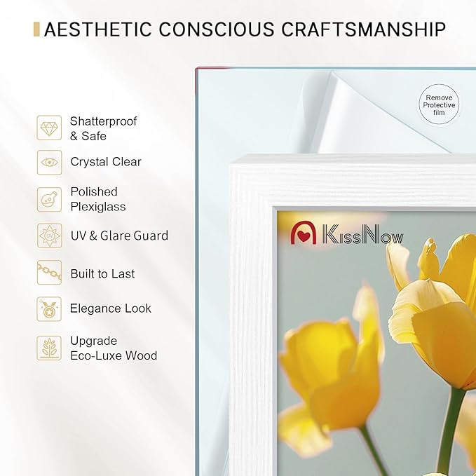 5x7 Picture Frame 2 Pack, White Solid Wood Gallery Photo Frame, Wall Hanging or Tabletop Display