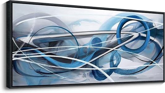 YDYSUNE Extra Large Blue and Gray Painting Wall Art White and Silver Picture for Living Room Modern Living Room Home Bedroom Decoration Blue Framed Artwork Decor 70x31IN