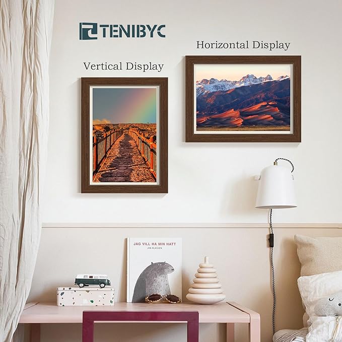 12x16 Picture Frame 4 Pack - Brown, Natural Wood Grain, HD Tempered Glass, 12 x 16 Photo Frame for Wall