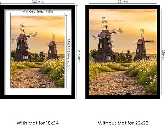 22x28 Picture Frame Set of 5, Black Poster Frame, Display Pictures 18 x 24 with Mat or 22 x 28 Without Mat for Horizontal or Vertical Wall Mounting, Wall Gallery Frame