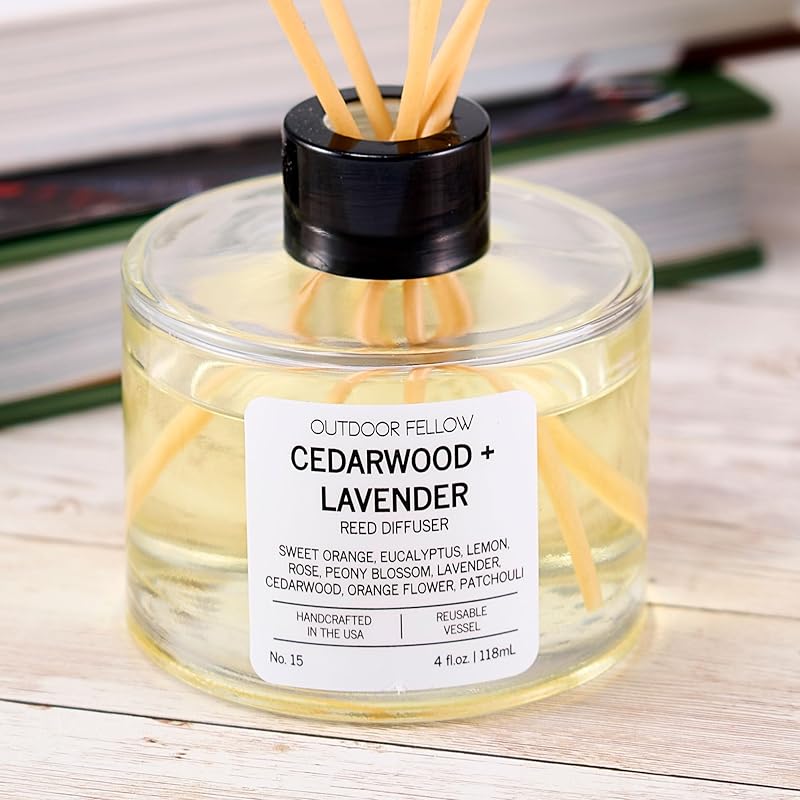 Cedarwood and Lavender Reed Diffuser, 4 fl. oz. – Flameless Home Freshener with Eucalyptus and Lemon – Long-Lasting Non-Toxic Scent – Made in USA