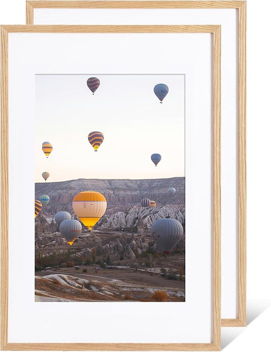 Marsmiles 16x24 Wooden Picture Frame, USA-Sourced Natural Oak Solid Wood Photo Frame with Real Glass for Display Pictures 12x18 with Mat or 16x24 without Mat, Natural, 2 Pack