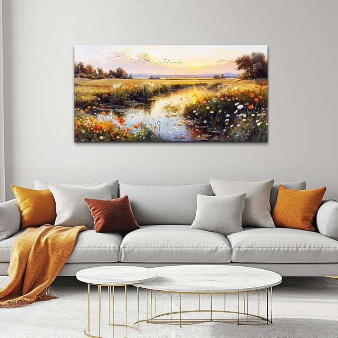 ZUITINGHUA Canvas Wall Art For Living Room Wall Decor For Bedroom Office Wall Decoration Rivers Landscape Painting Farmhouse Pictures Artwork Room Aesthetic Home Decor 20x40 In