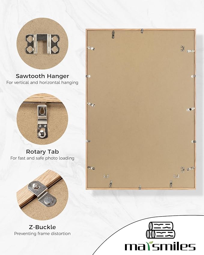 Marsmiles 27x40 Wooden Picture Frame, USA-Sourced Natural Oak Solid Wood Photo Frame with Real Glass for Display Pictures 24x36 with Mat or 27x40 without Mat, Natural, 1 Pack