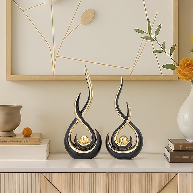 XMGZQ Modern Abstract Art Home Decor Accent,Contemporary Statues Coffee Table Decor for Living Room,Table Centerpieces for Dining Room,Ceramic Sculptures Knick Knacks for TV Stand Show Piece (Black)