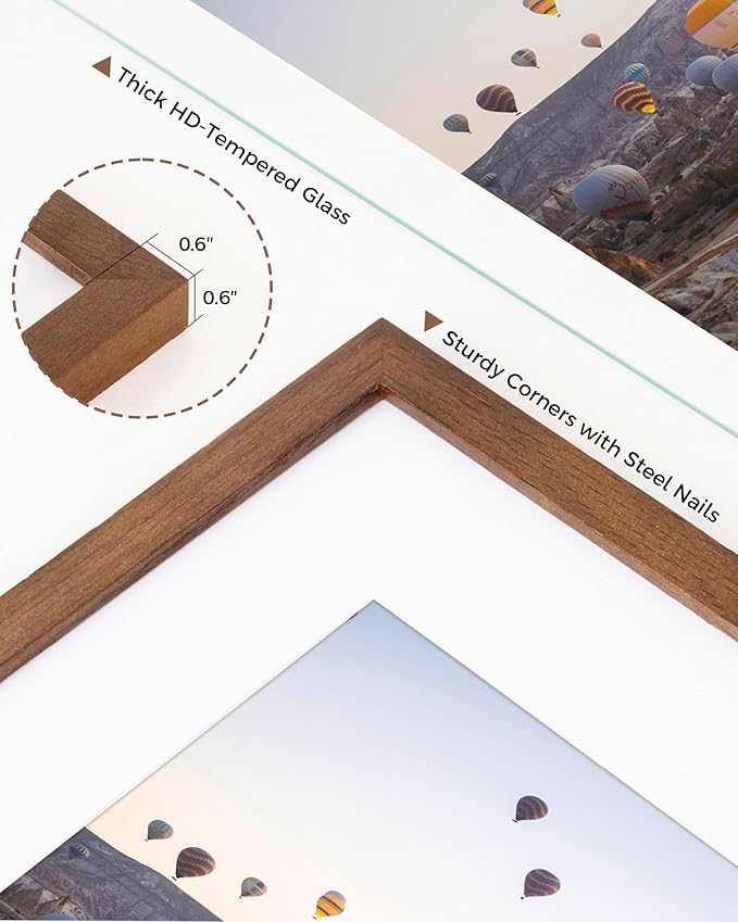 Marsmiles 12x16 Wooden Picture Frame, USA-Sourced Natural Oak Solid Wood Photo Frame with Plexiglass for Display Pictures 8.5x11 with Mat or 12x16 without Mat, Walnut, 2 Pack