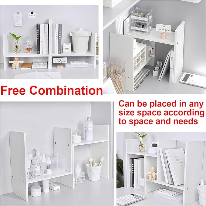 Desktop Shelf, Dorm Desk Hutch, Adjustable Desktop Organizer Shelf Double H Display, Desk Organizer Shelf for Dormitory, Bedroom, Office, Free Combination