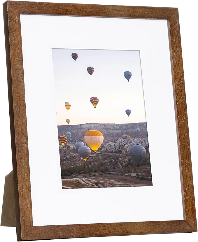 Marsmiles 8x10 Wooden Picture Frame, USA-Sourced Natural Oak Solid Wood Photo Frame with Plexiglass for Display Pictures 5x7 with Mat or 8x10 without Mat, Walnut, 1 Pack