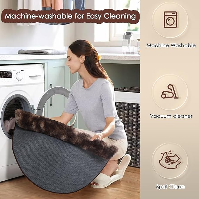 Amdrebio Tie-Dyed Brown Round Circle Rugs 4Ft for Bedroom, Fluffy Shag Plush Area Rugs for Kids Room, Living Room Decor Aesthetic, Fuzzy Fur Throw Floor Carpet for Playroom Preppy Dorm Baby Nursery