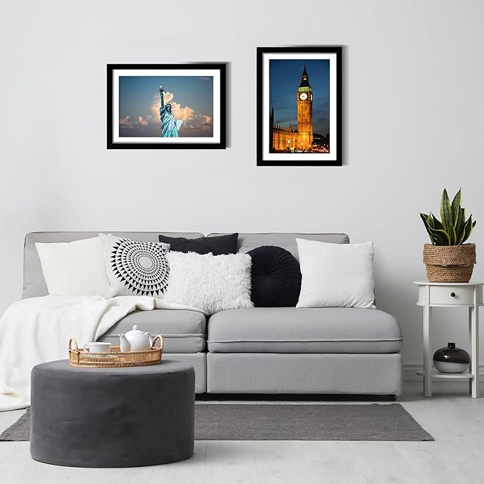 13x19 Picture Frame Set of 5, Black Poster Frame, Display Pictures 11 x 17 with Mat or 13 x 19 Without Mat for Horizontal or Vertical Wall Mounting, Wall Gallery Frame