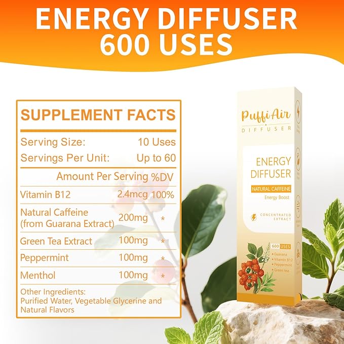 Herbal Diffuser Duo with Mullein, Guarana & More丨Day Vitality Duo for Fresh Breath & Energy Boost Support - 600 Uses Per Stick