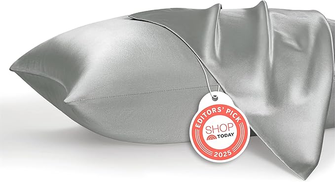 Bedsure Satin Pillowcase, Similar to Silk Pillow Cases Queen Size Set of 2, Cooling Pillow Case Covers with Envelope Closure, Room Decor Valentine Gifts for Women Men, Silver Grey, 20x30 Inches, 2pcs