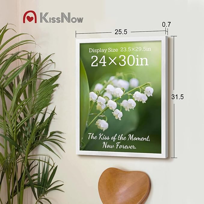 24x30 Poster Frame 2 Pack, White Solid Wood, Wall Gallery Picture Frame