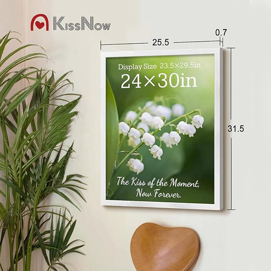 24x30 Poster Frame 2 Pack, White Solid Wood, Wall Gallery Picture Frame