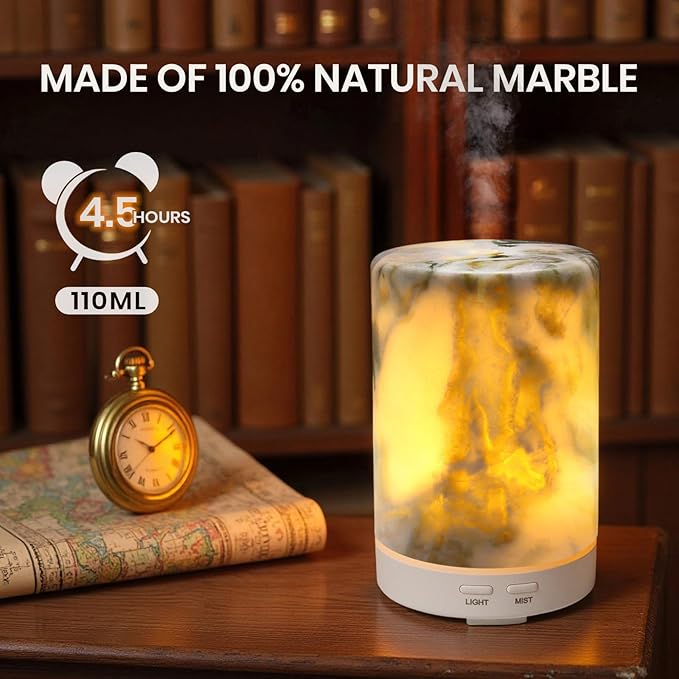 Koville 110ML Marble Essential Oil Diffuser - Ultrasonic Aromatherapy & Humidifier with 2-Color LED Lights, Decorative Marble Aromatherapy Diffuser, Auto Shut-Off, Scent for Home, Office, Yoga, Spa