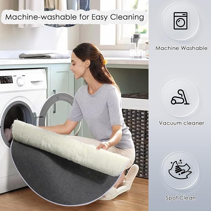 Amdrebio Ivory White Round Circle Rug 6Ft for Kids Bedroom Aesthetic, Big Washable Fluffy Fuzzy Area Rugs for Living Room, Circular Plush Soft Shaggy Cream Carpet for Baby Nursery Teen Girls Boys