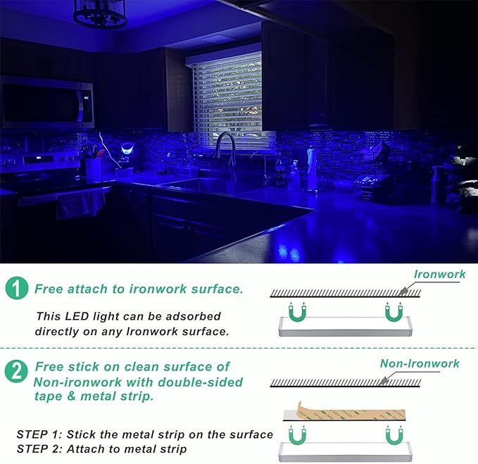 LDOPTO Under Cabinet Lighting Wireless with Remote, 48 LED Rechargeable Lights, Kitchen Counter Lights Dimmable, RGB Bar for Shelf, Car, Hallway, 15 Color Changing, 6 Pack