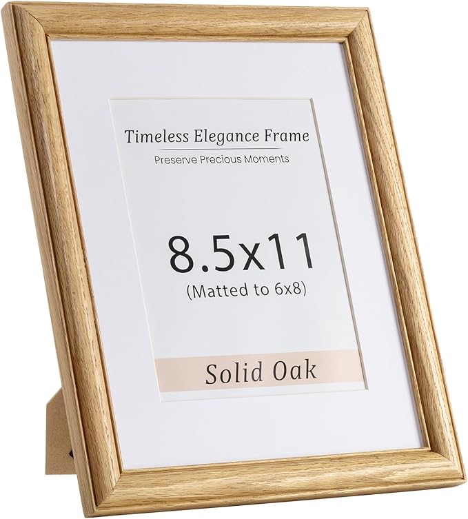 Vivelove 8.5x11 Picture Frame, Solid Oak Wood Frame Display 6x8 with Mat or 8.5x11 Without Mat, 8.5 by 11 Photo Frame for Wall & Tabletop Display, Natural Oak Color, 1 Pack