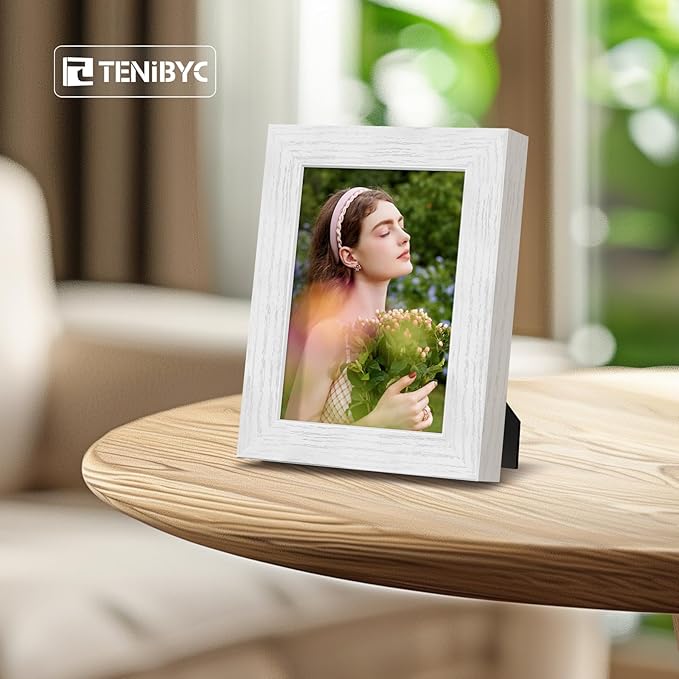 5x7 Picture Frame Set of 4 - White, Wood Photo Frame, HD Tempered Glass, Table Display or Wall Hanging, Gift for Friend