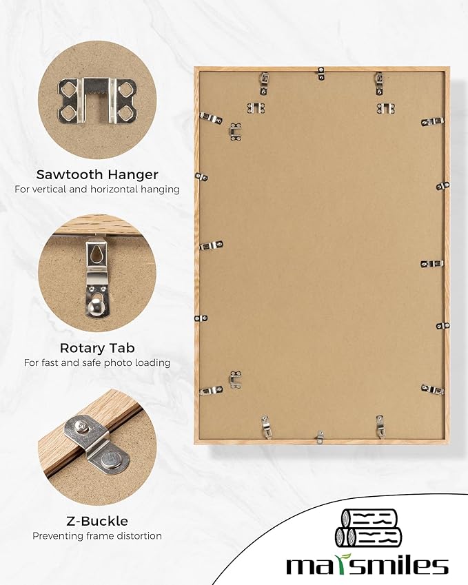 Marsmiles 20x30 Wooden Picture Frame, USA-Sourced Natural Oak Solid Wood Photo Frame with Real Glass for Display Pictures 16x24 with Mat or 20x30 without Mat, Natural, 1 Pack
