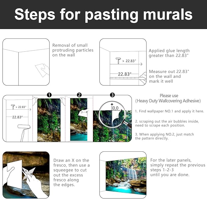 -Green Lake Waterfall Scenery Fabric Wallpaper Living Room Woodland Forest Mountain Bedroom Bathroom Wall Mural- 91"x65"（ not Peel and Stick）