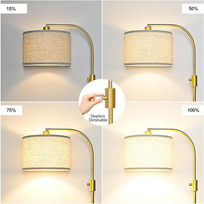 【Upgraded】 Dimmable Gold Floor Lamp, 1200 Lumens LED Bulb Included, Arc Floor Lamps for Living Room Modern Standing Lamp with Marble Base, Tall Lamp for Living Room Bedroom Office Reading Room Nursery