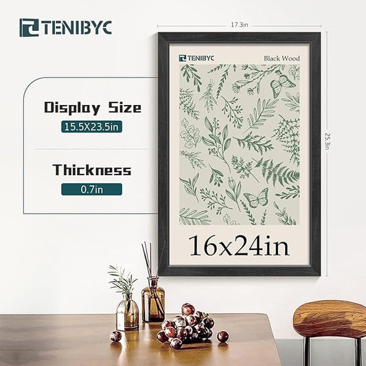16x24 Picture Frame Set - 4 Pack, Classic Black Wood Grain, Wall Hanging Poster Frame for Photos, Posters, paintings & puzzles