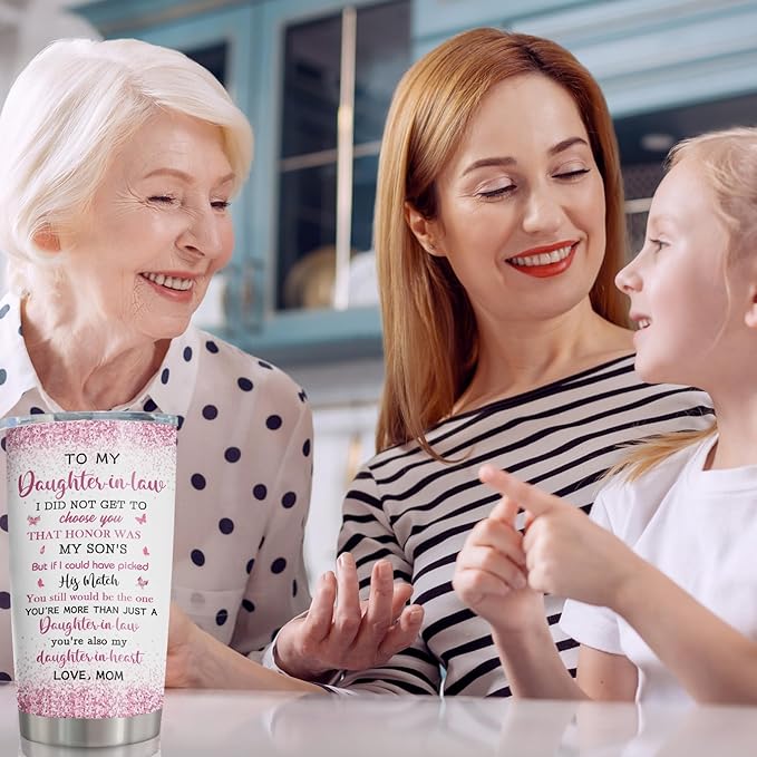 ZANIION Daughter In Law Gift Tumbler 20oz 1PC, Thoughtful Gifts Ideas For Daughter-In-Law From Mother-In-Law Mug, Best Christmas Mothers Day Weeding Decoration Present For Future Son'S Wife Coffee Cup