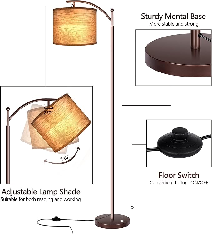 Rottogoon Floor Lamp for Living Room, LED Standing Lamp with 2 Lamp Shades Tall Industrial Floor Lamp Reading for Bedroom, Office (9W LED Bulb Included) - (Oil-Rubbed Bronze)