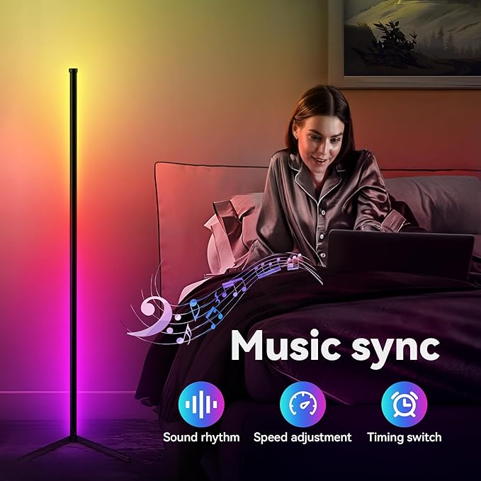 TJOY 2 Pack RGB Led Floor Lamps, Smart Corner Floor Light with APP&Remote, 16 Million Color Changing, Music sync, Modern Lamp for Bedroom Living Room Gaming Room, Timing&Schedule, Home Decoration