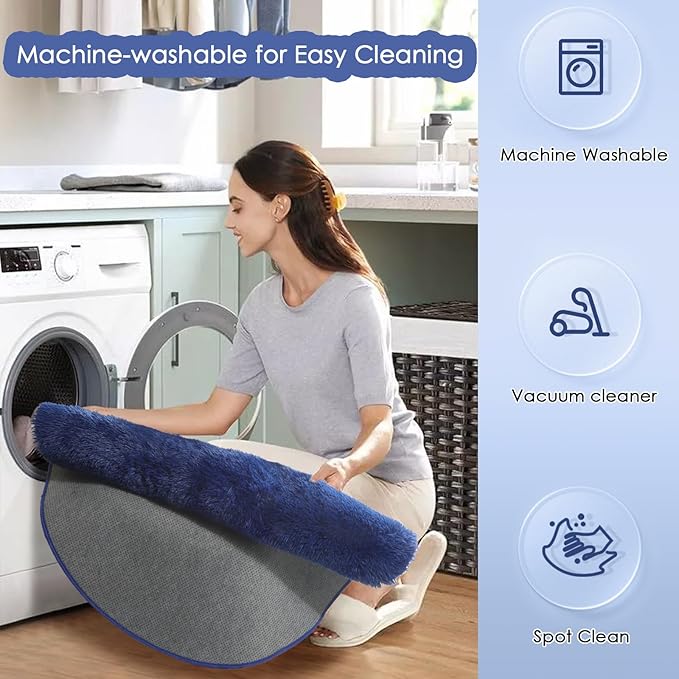 Navy Blue Round Rug 6Ft for Boys Bedroom, Large Fluffy Fuzzy Circle Area Rugs for Kids Playroom, Living Room Decor Aesthetic, Cute Shaggy Plush Floor Royal Dark Blue Carpet for Dorm Teen Baby Nursery