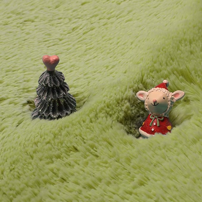 Grass Green Small Round Rug 3Ft for Bedroom, Fluffy Shag Circle Area Rugs for Kids Room Classroom Nursery, Cool Living Room Decor Aesthetic, Cute Fuzzy Moss Floor Circular Carpet for Preppy Dorm