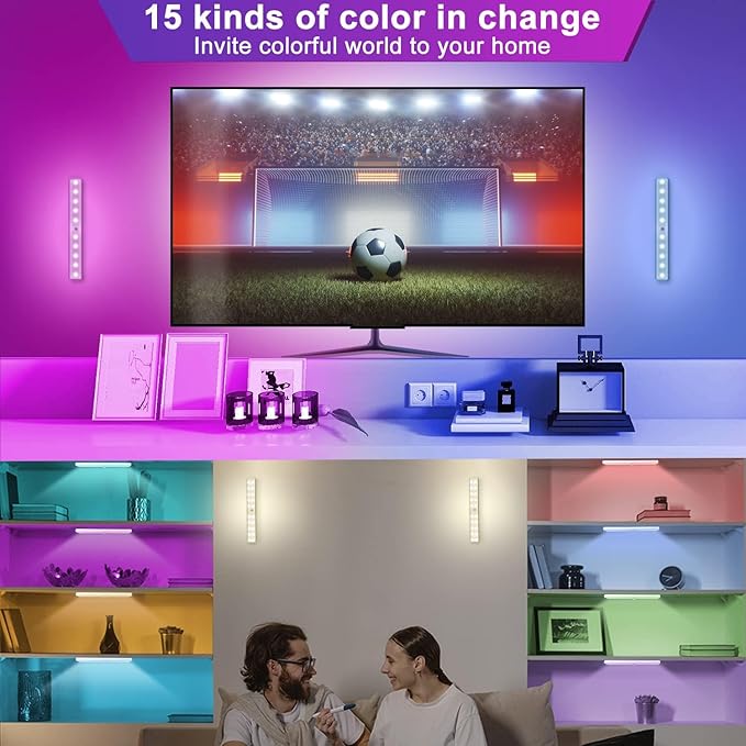 LDOPTO 48 LED Under Cabinet Lighting Wireless 4 Pack, 15 Colors Changeable Rechargeable RGB Under Cabinet Lights Remote Control Under Counter Lights Mini Night Light Bar for Indoor Display Shelf