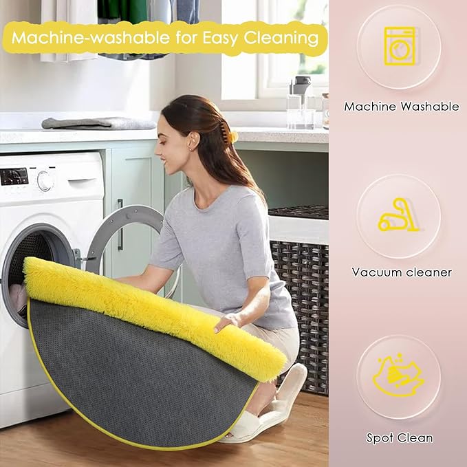 Amdrebio Yellow Round Circle Area Rug 5Ft for Bedroom Living Room, Fluffy Fuzzy Plush Rugs for Kids Room Decor Aesthetic, Cute Furry Shag Kawaii Circular Carpet for Classroom Nursery Teen Girls Boys