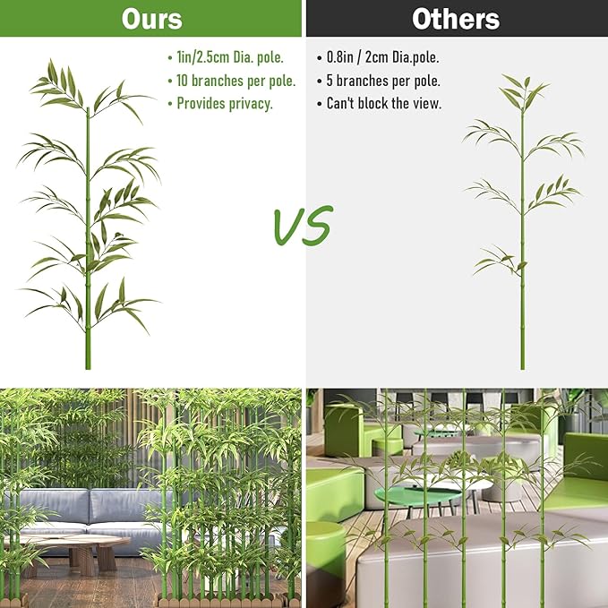 5ft Fake Bamboo Plant 10 Pack, Artificial Privacy Plants Indoor Outdoor Faux Bamboo Plant Privacy Trees with Silk Leaves for Garden Fence Courtyard Entrance (5ft / 150cm)