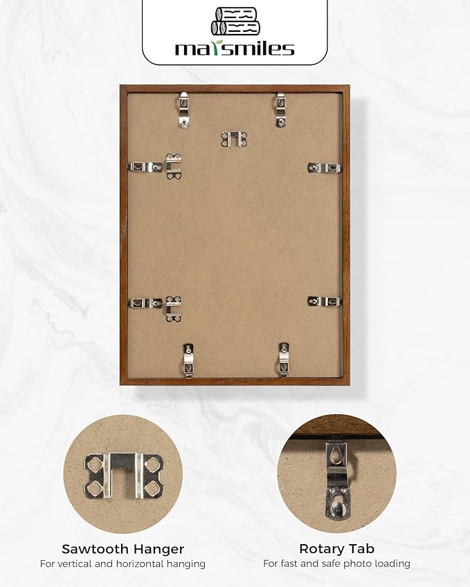 Marsmiles 12x16 Wooden Picture Frame, USA-Sourced Natural Oak Solid Wood Photo Frame with Plexiglass for Display Pictures 8.5x11 with Mat or 12x16 without Mat, Walnut, 1 Pack